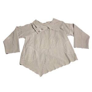 Sea Breeze of California Top Women L Taupe Gray Cowl Neck Asymmetrical Lagenlook